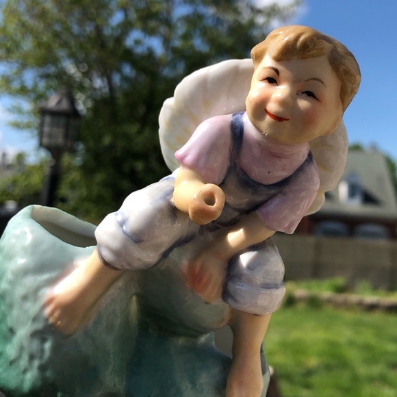 porcelain cactus planter young boy sitting on rock - Picture 9 of 14